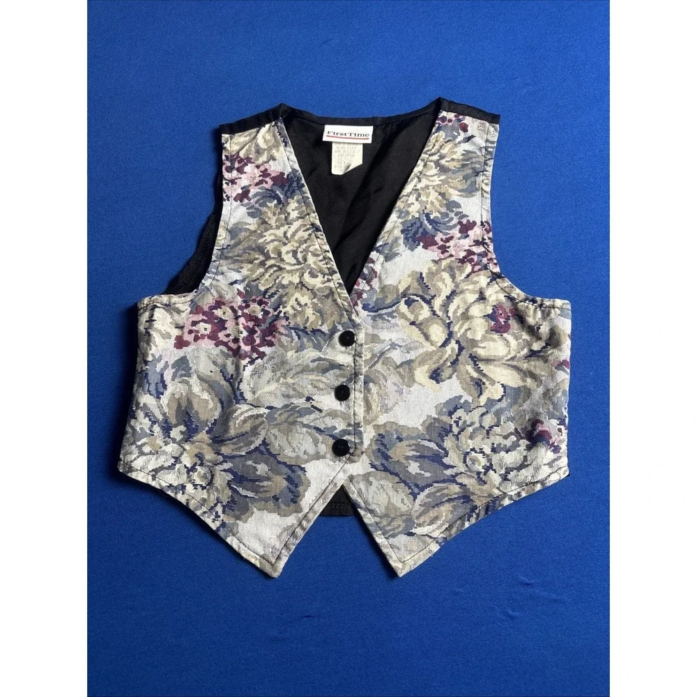 Vintage Definitely California Kids Tapestry Vest Floral Beaded Fringe Cropped